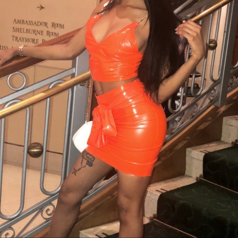 Orange latex two piece set
